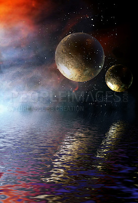 Buy stock photo An image of a strange world with strange planets