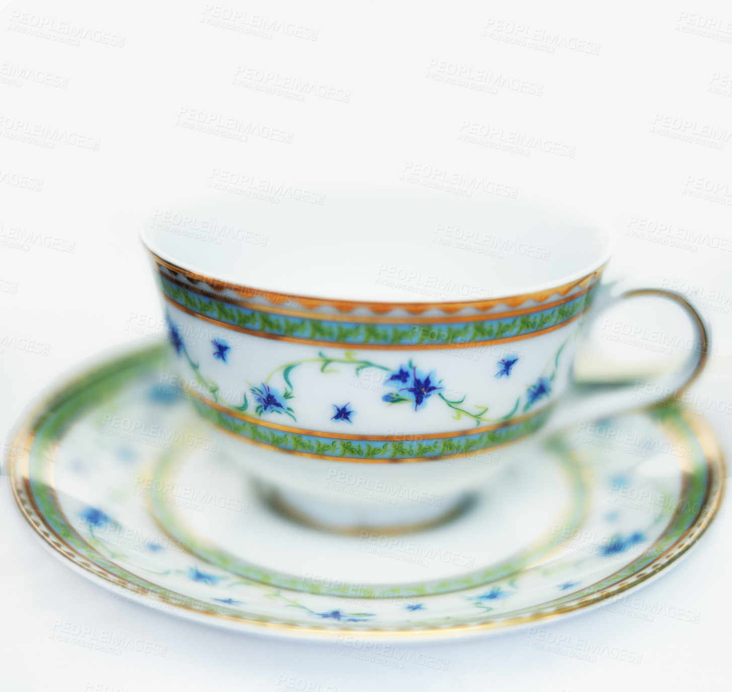 Buy stock photo Closeup of coffee cup and saucer