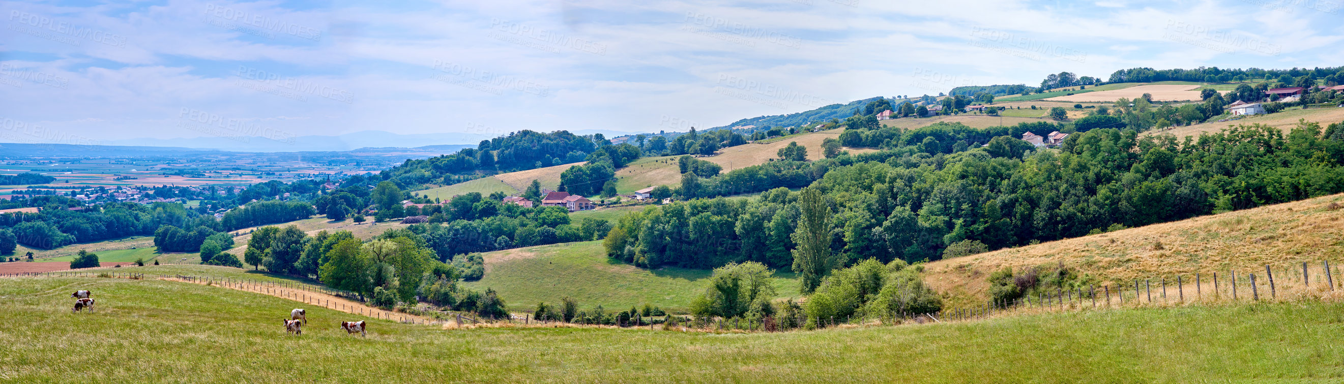 Buy stock photo A series of photos of countryside, farmland and forest close to Lyon, France