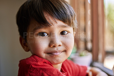 Buy stock photo Portrait of an adorable little boy at home