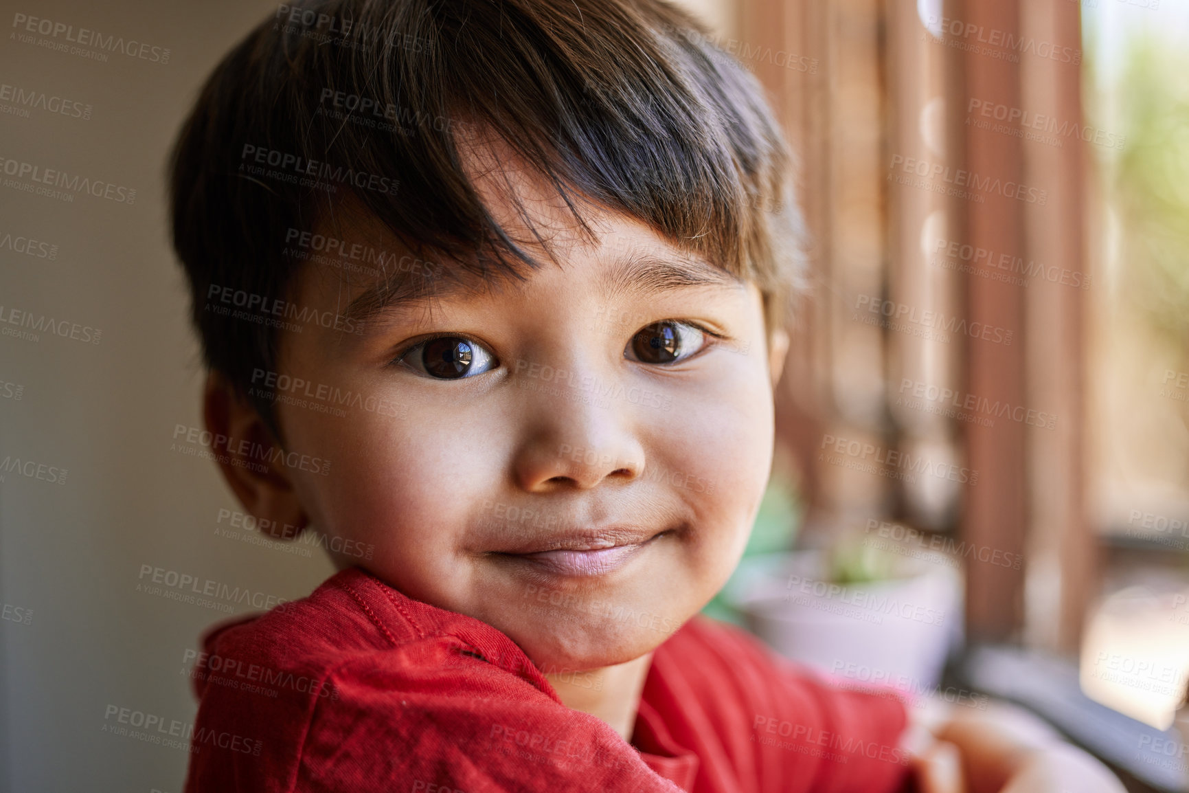 Buy stock photo Portrait of an adorable little boy at home