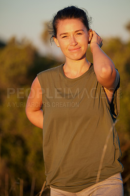 Buy stock photo Shot of a beautiful young woman out for a hike