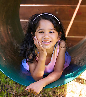 Buy stock photo Shot of an adorable little girl spending time outside