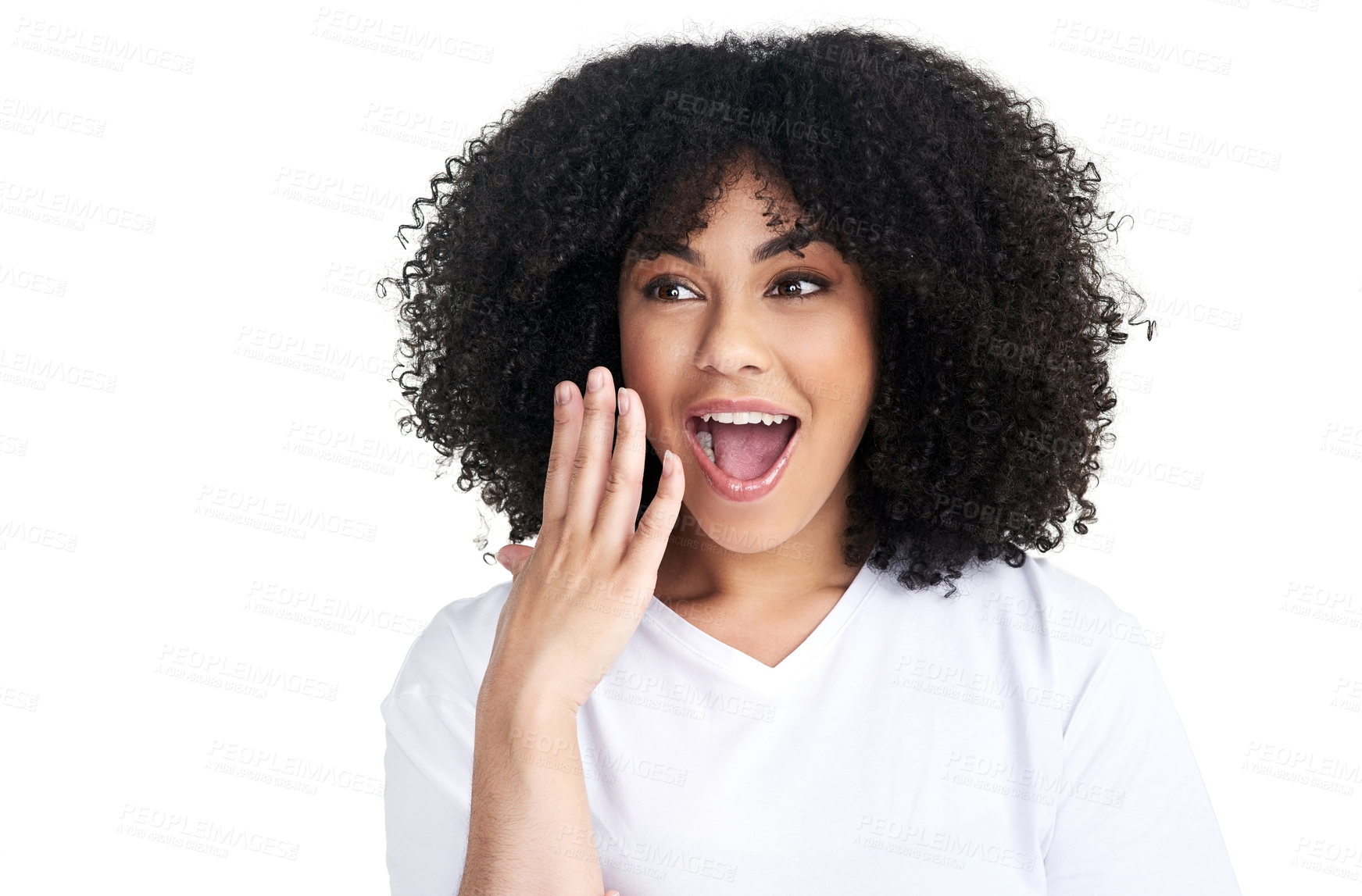 Buy stock photo Studio shot of an attractive young woman looking shocked against a white background