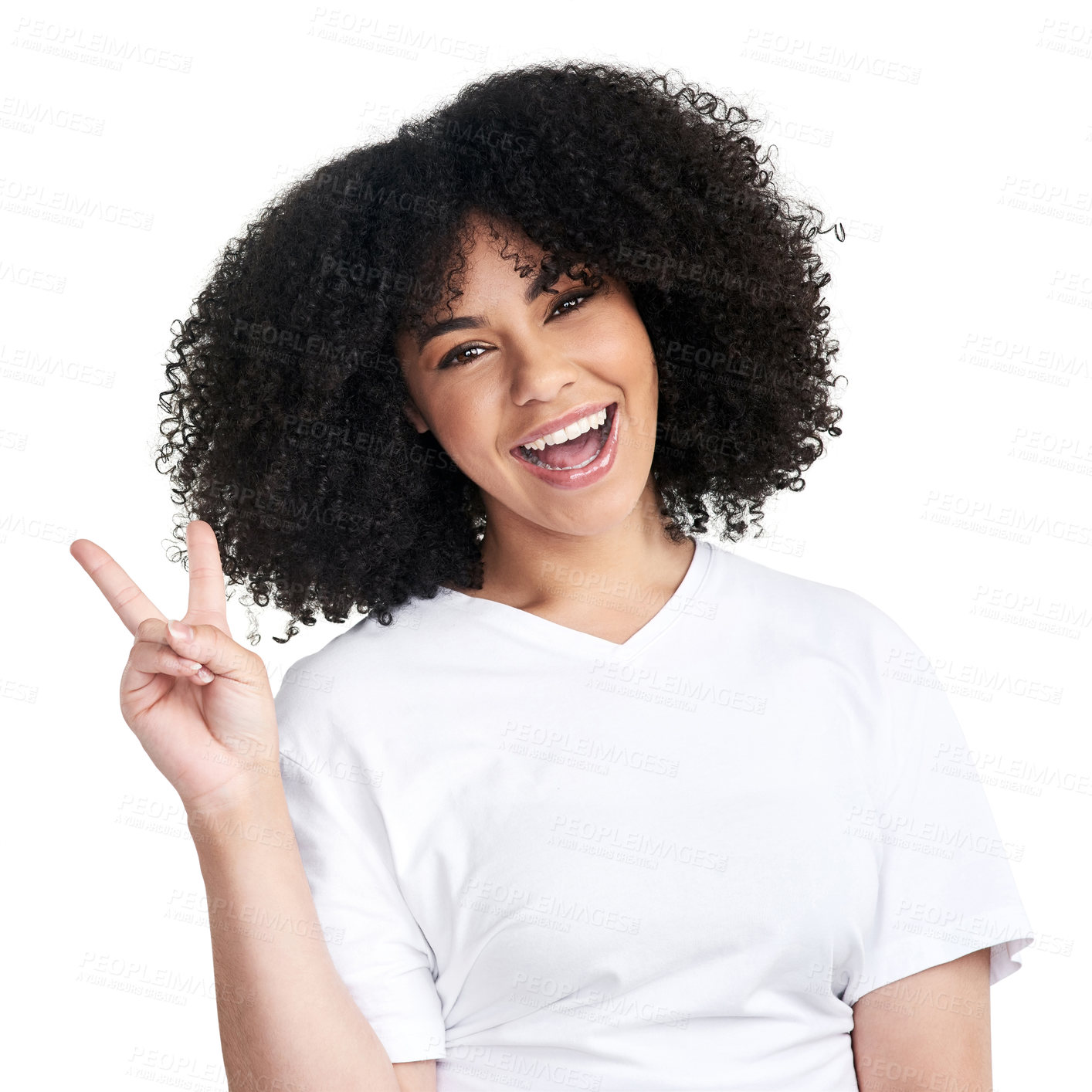 Buy stock photo Studio shot of an attractive young woman making a peace gesture against a white background