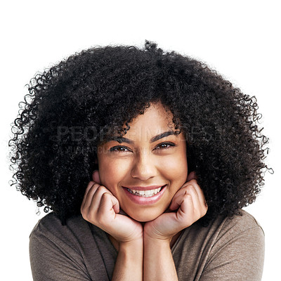 Buy stock photo Studio portrait of an attractive young woman posing against a white background