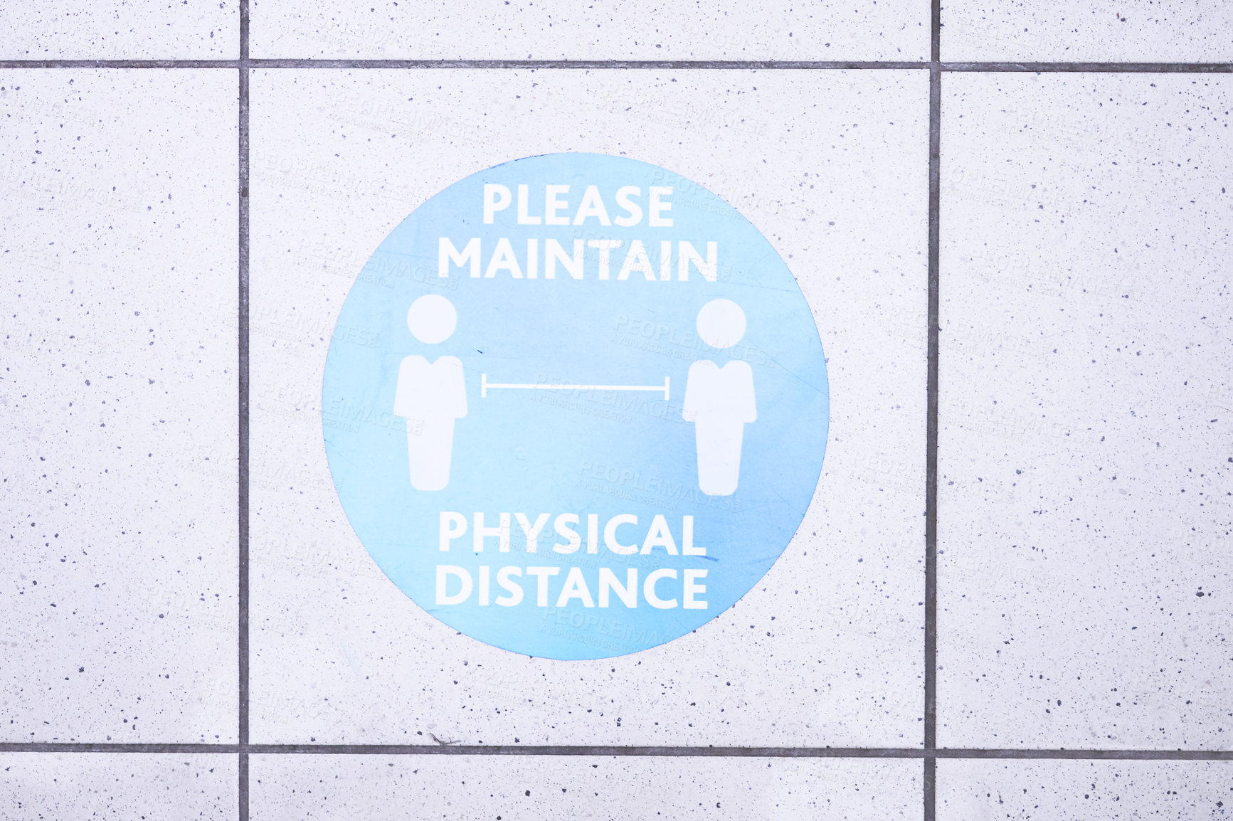 Buy stock photo Cropped shot of a social distancing sign at the airport
