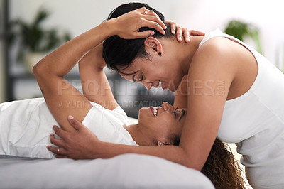 Buy stock photo Shot of an affectionate couple spending quality together at home