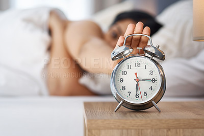 Buy stock photo Shot of a young woman in bed at home