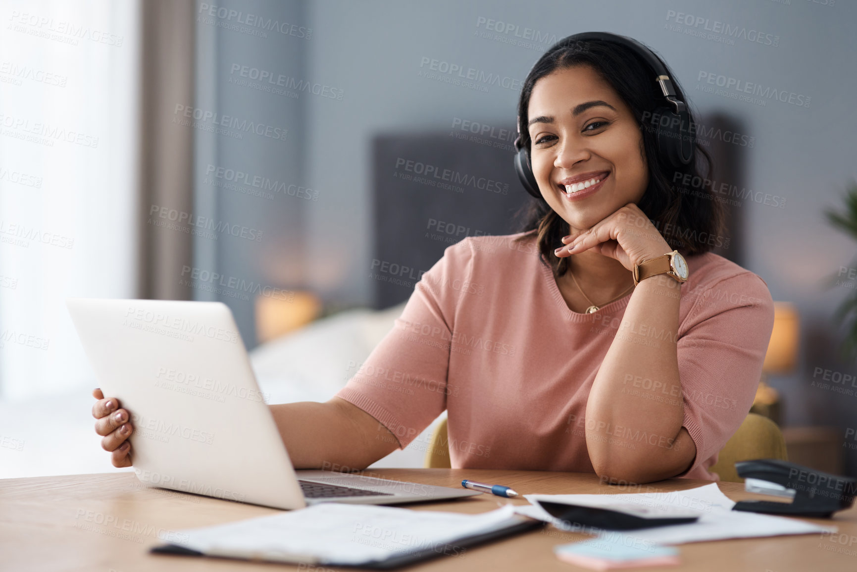 Buy stock photo Shot of a young woman working from home