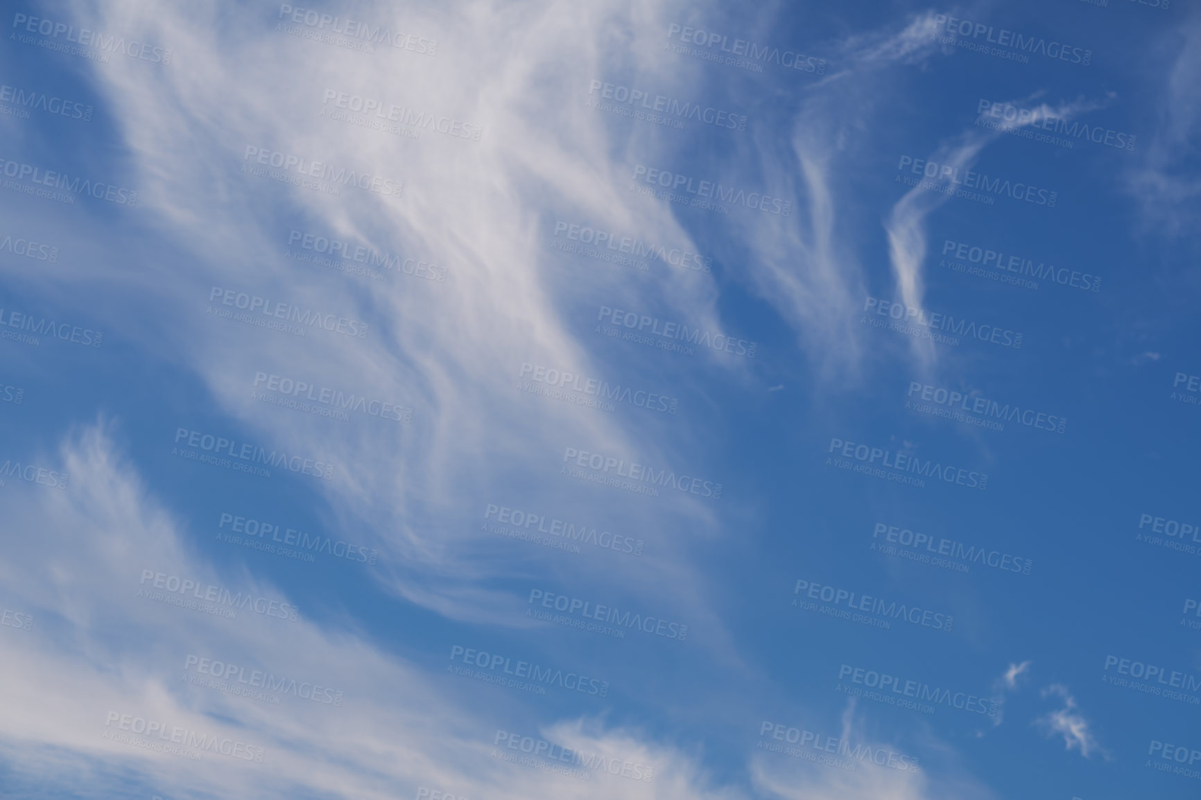 Buy stock photo Beautiful cloudscape view of fluffy clouds in a blue sky in summer with copy space. Peaceful and scenic view views of the atmosphere and climate in a natural environment during the day