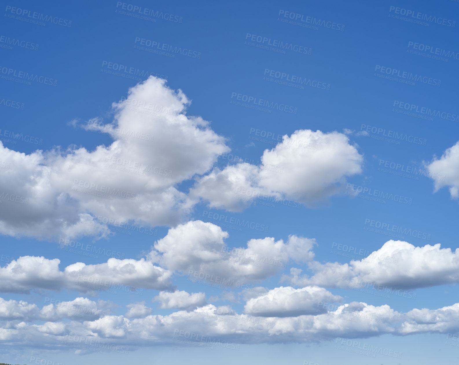 Buy stock photo A cloudy sky on a quiet, peaceful morning with copy space. Relaxing view of a soothing sunny day with details of cloudy shapes and patterns. Beautiful cloudscape view of fluffy clouds in a blue sky