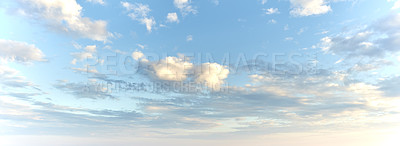 Buy stock photo Bright sky on cloudy morning with soft clouds, calm sunrise with copy space. Fresh air on a soothing day, details of cloud shapes and patterns at sunset. Beautiful harmony in nature on zen afternoon 