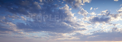 Buy stock photo Copy space with dark clouds on a sunny day with a bright blue sky. Quiet atmosphere and peaceful cloudscape wallpaper with sunshine in nature. Beautiful scenery of heaven with cloudy weather outside 