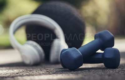 Buy stock photo Shot of workout equipment outside