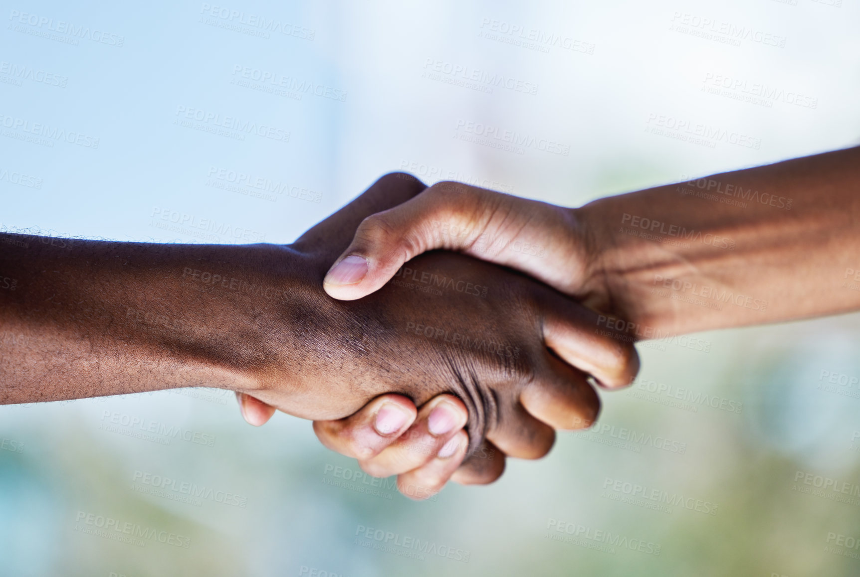 Buy stock photo Closeup, handshake people in agreement of deal, partnership and welcome to HR collaboration. Team shaking hands for success, thank you and b2b opportunity in trust, introduction and support of hiring