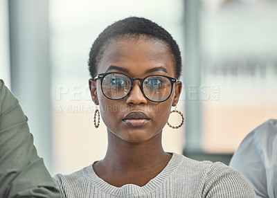 Buy stock photo Closeup shot of a young businesswoman wearing glasses