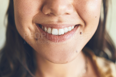 Buy stock photo Closeup shot of an unrecognisable woman smiling