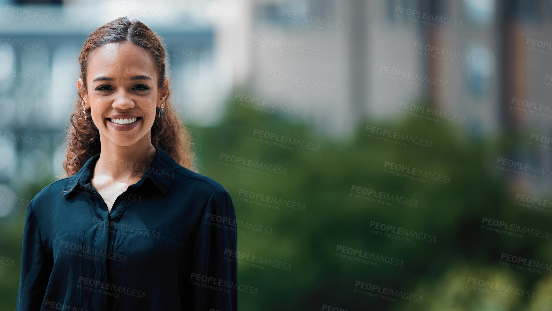 Buy stock photo Office, pride and business woman in portrait for creative company, professional career and journalism. Content writer, confidence and smile in workplace, female journalist and happy in London