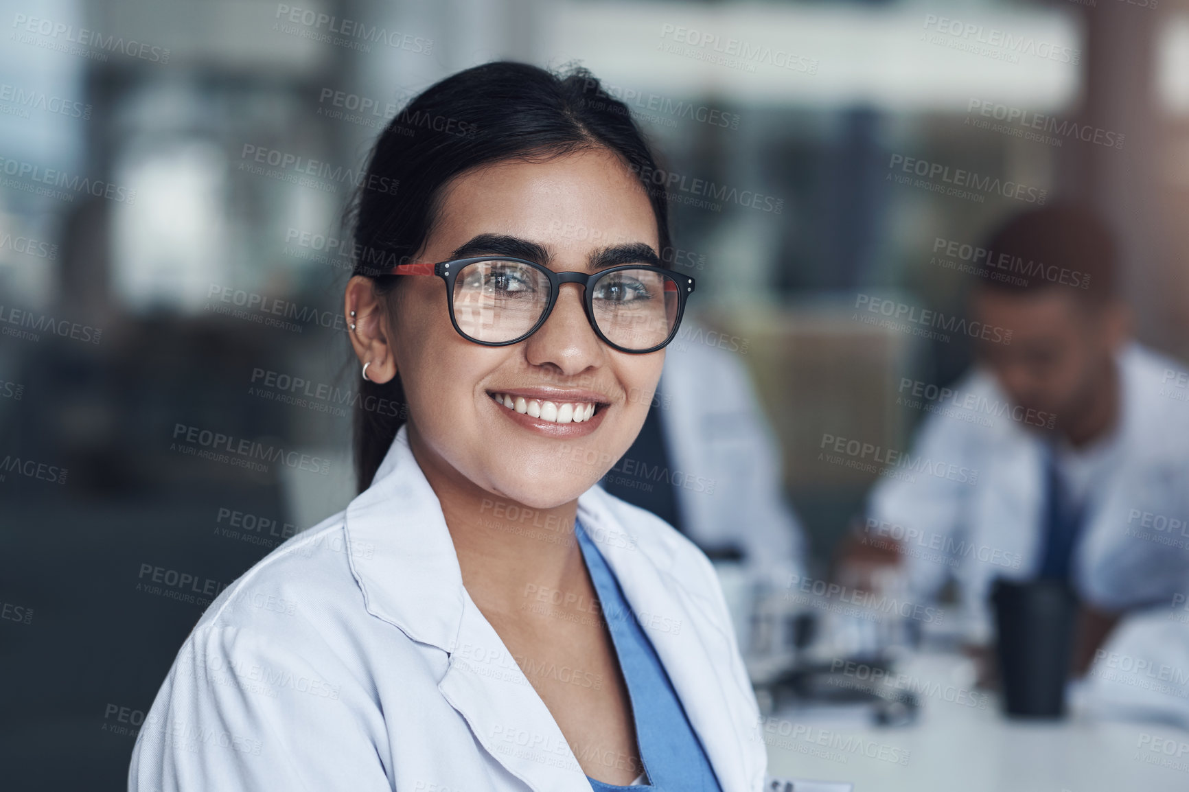 Buy stock photo Portrait, group and woman in meeting, doctor and healthcare with medicare, glasses and employee. Face, person and medical with professional, confidence and pride with career ambition, joyful or smile