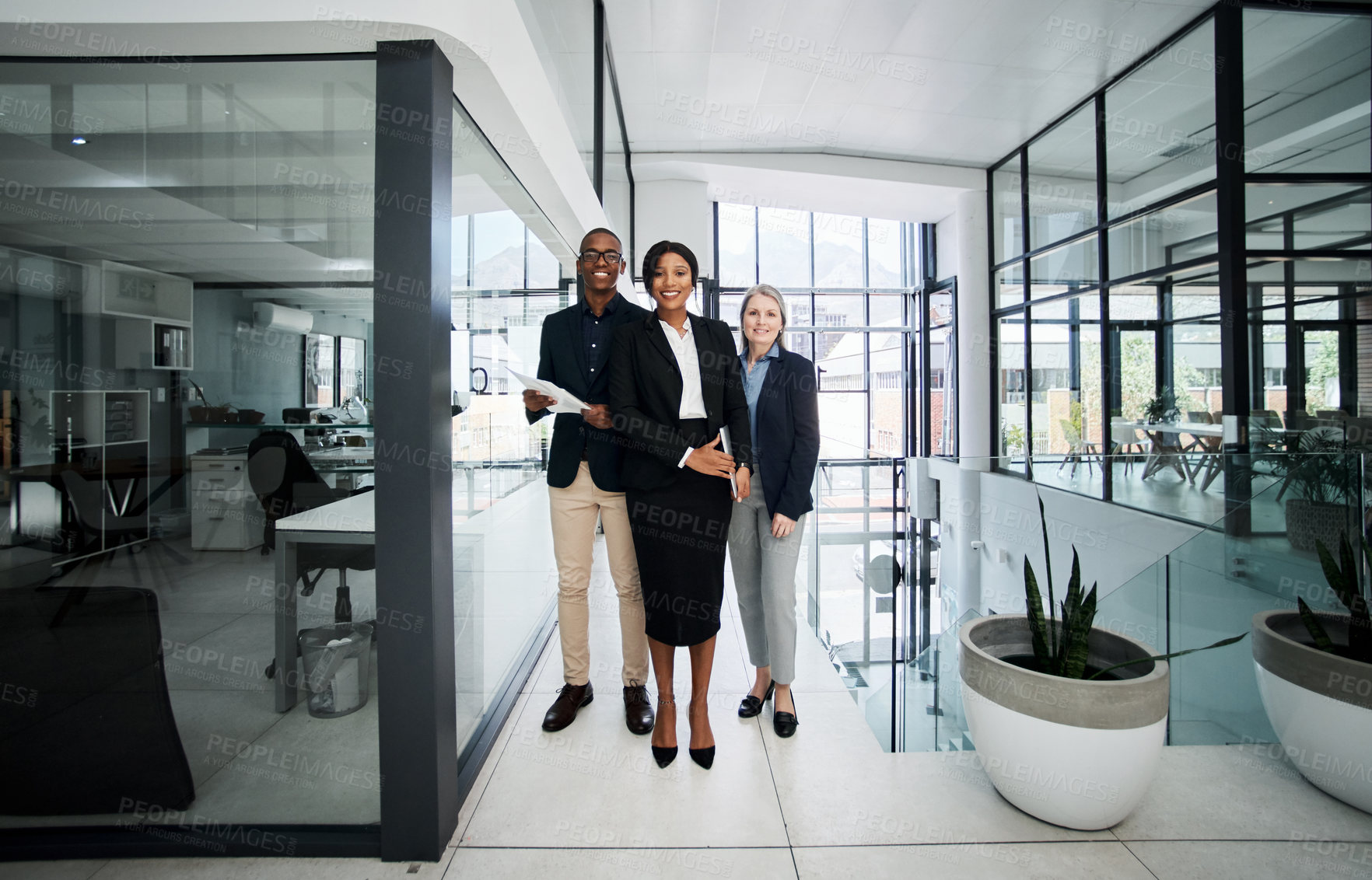 Buy stock photo Female leader, team diversity and portrait in office for recruitment, human resources or welcome in lobby. Woman, proud or hiring staff for teamwork in corporate, company or collaboration or about us