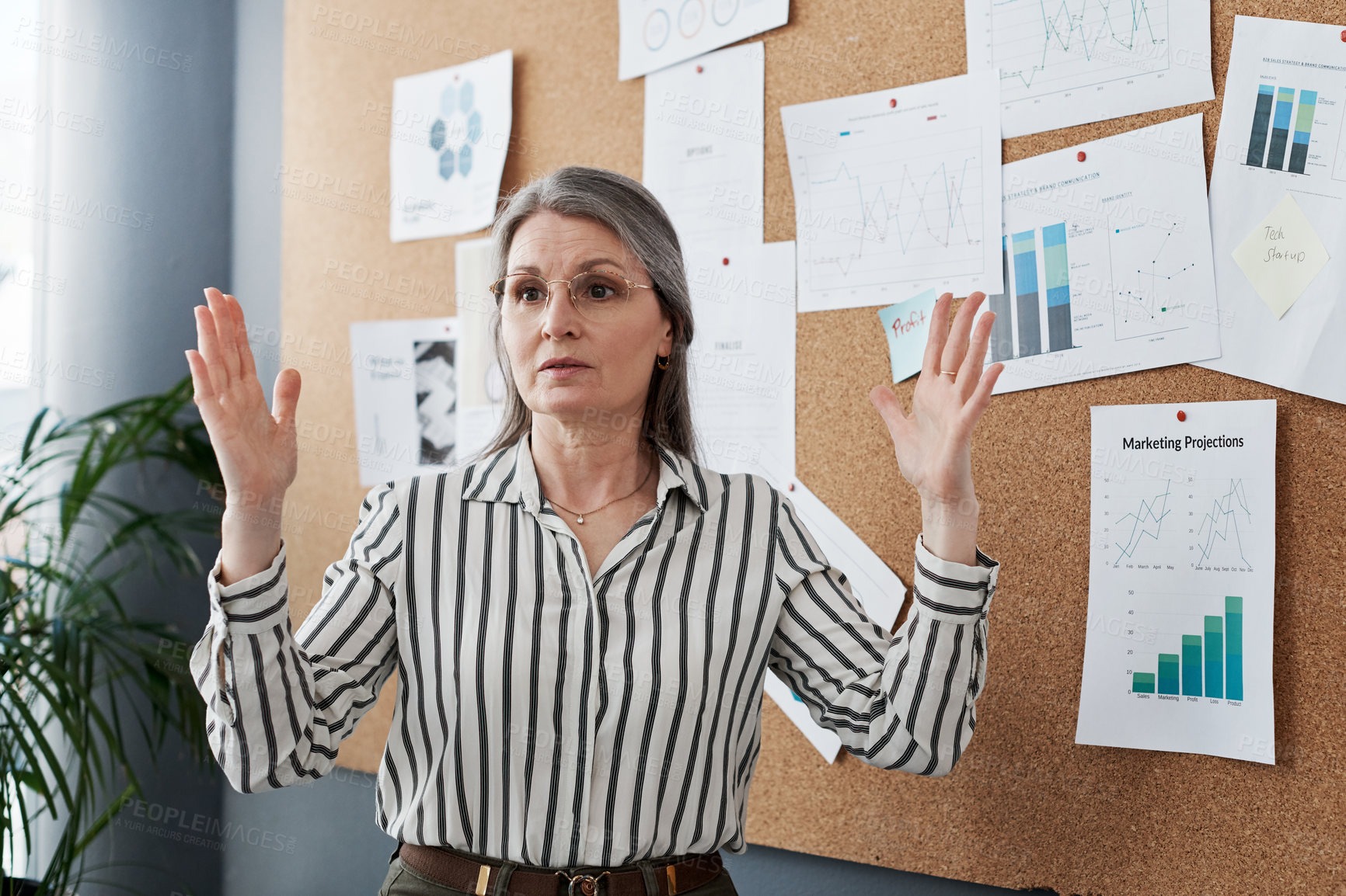 Buy stock photo Shot of a mature businesswoman doing a presentation in a modern office