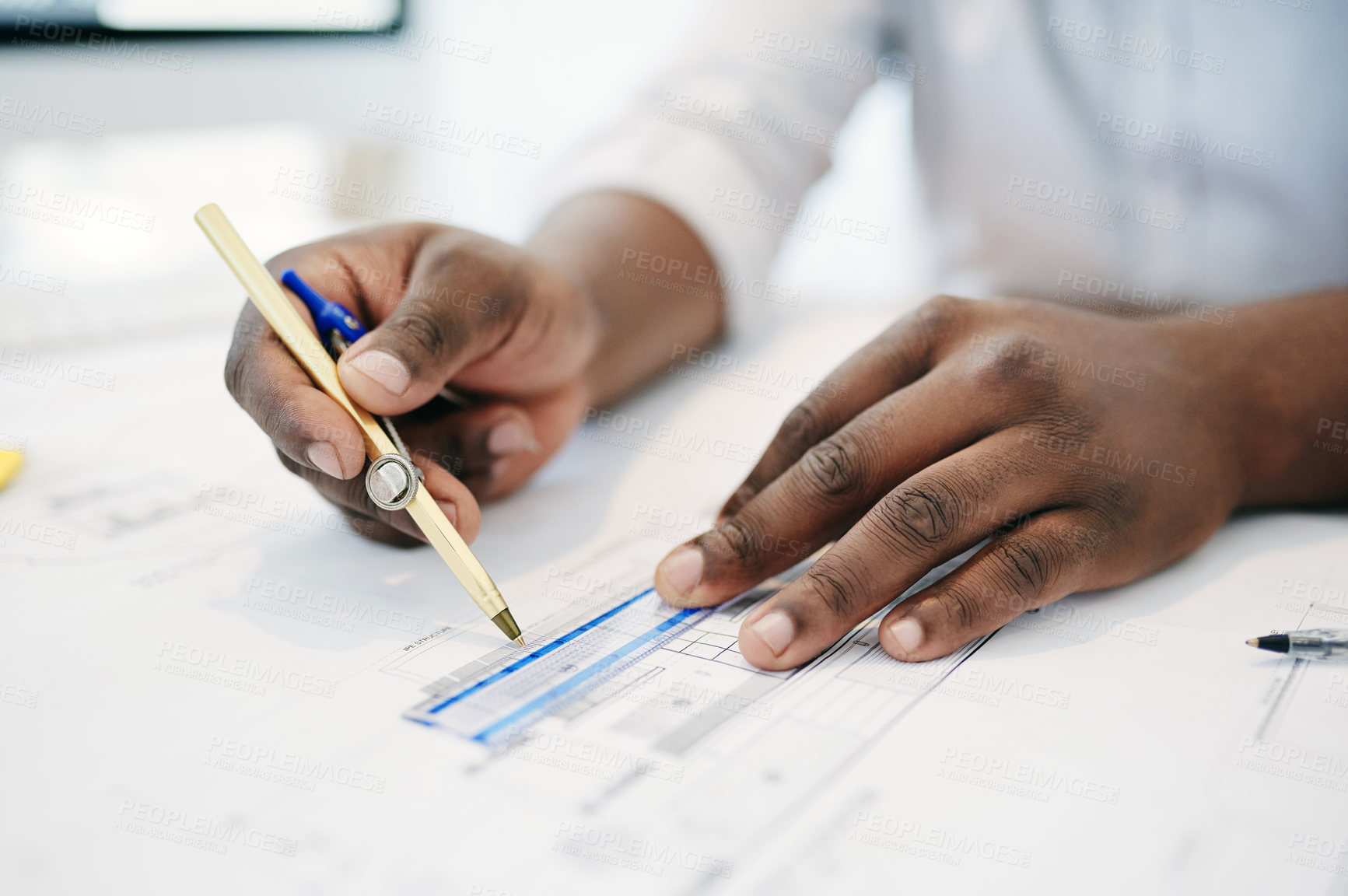 Buy stock photo Shot of an unrecognizable businessperson drawing on paper in an office