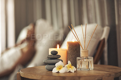 Buy stock photo Still life closeup of a tranquil spa arrangement