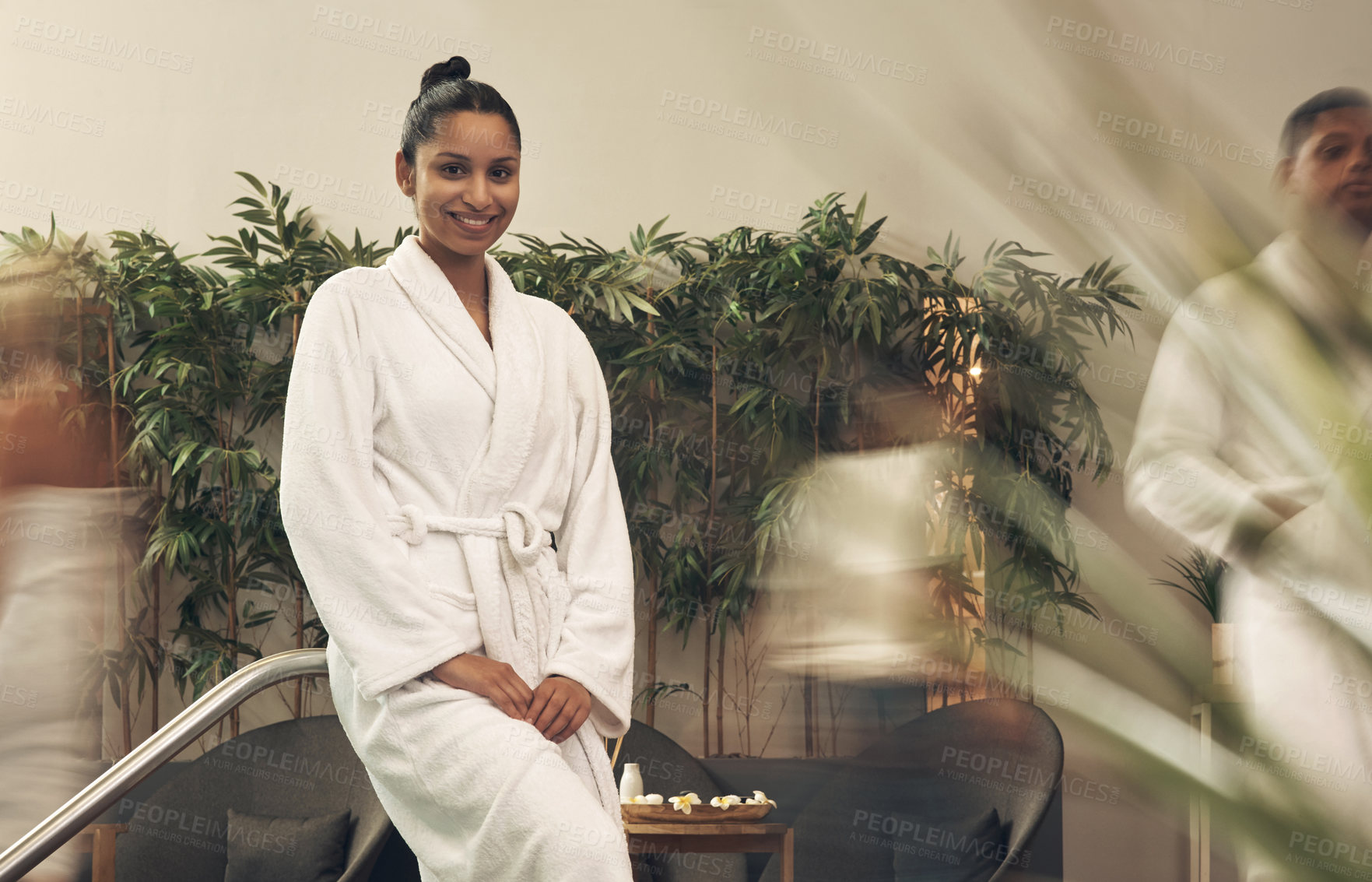 Buy stock photo Shot of a woman smiling while spending the day at a spa