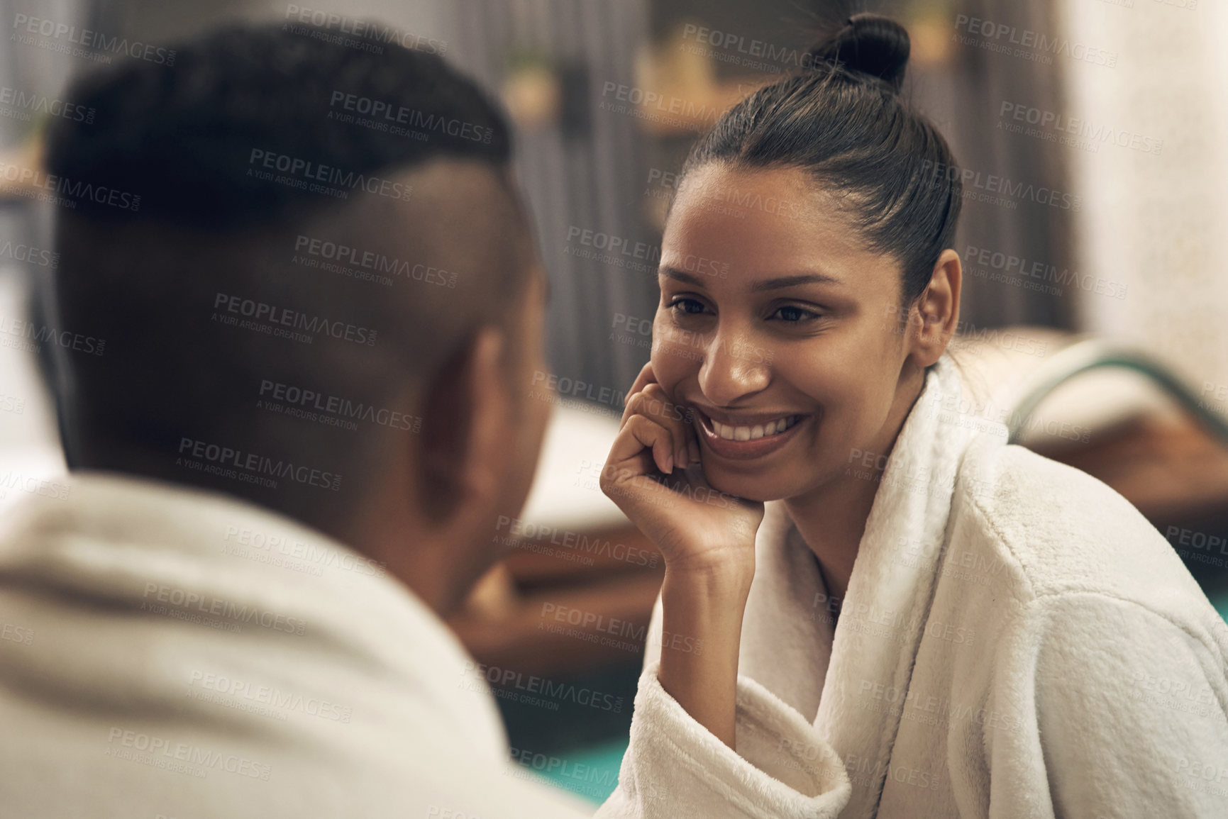 Buy stock photo Shot of a young couple spending the day together at a spa