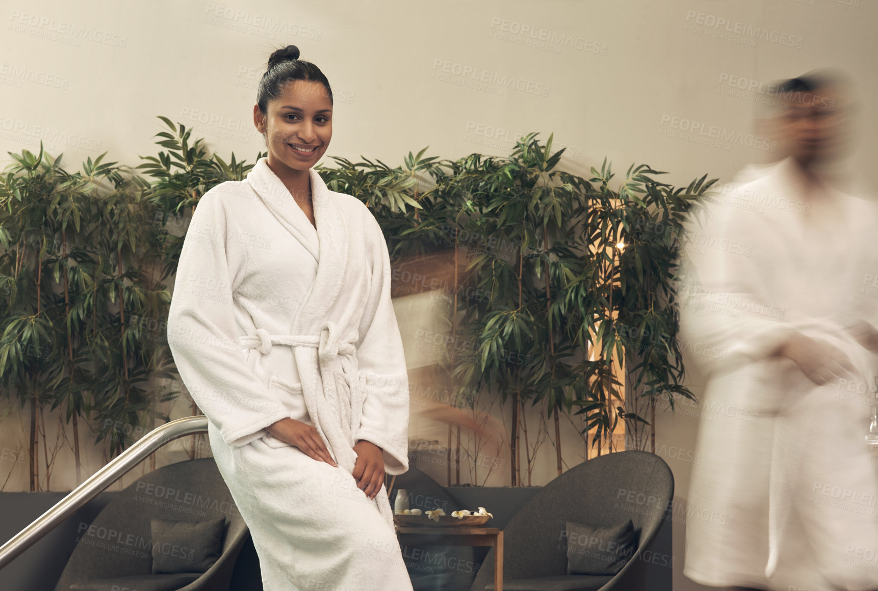 Buy stock photo Shot of a woman smiling while spending the day at a spa