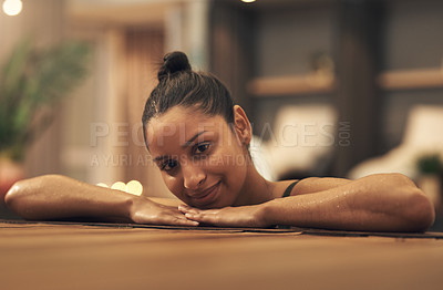 Buy stock photo Shot of a young woman relaxing in a pool at a spa