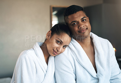 Buy stock photo Portrait of a young couple at a spa