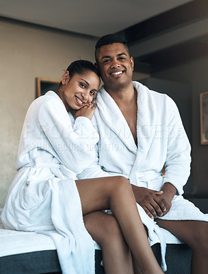 Buy stock photo Portrait of a young couple at a spa