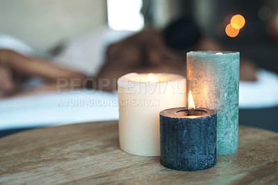 Buy stock photo Closeup shot of candles at a spa