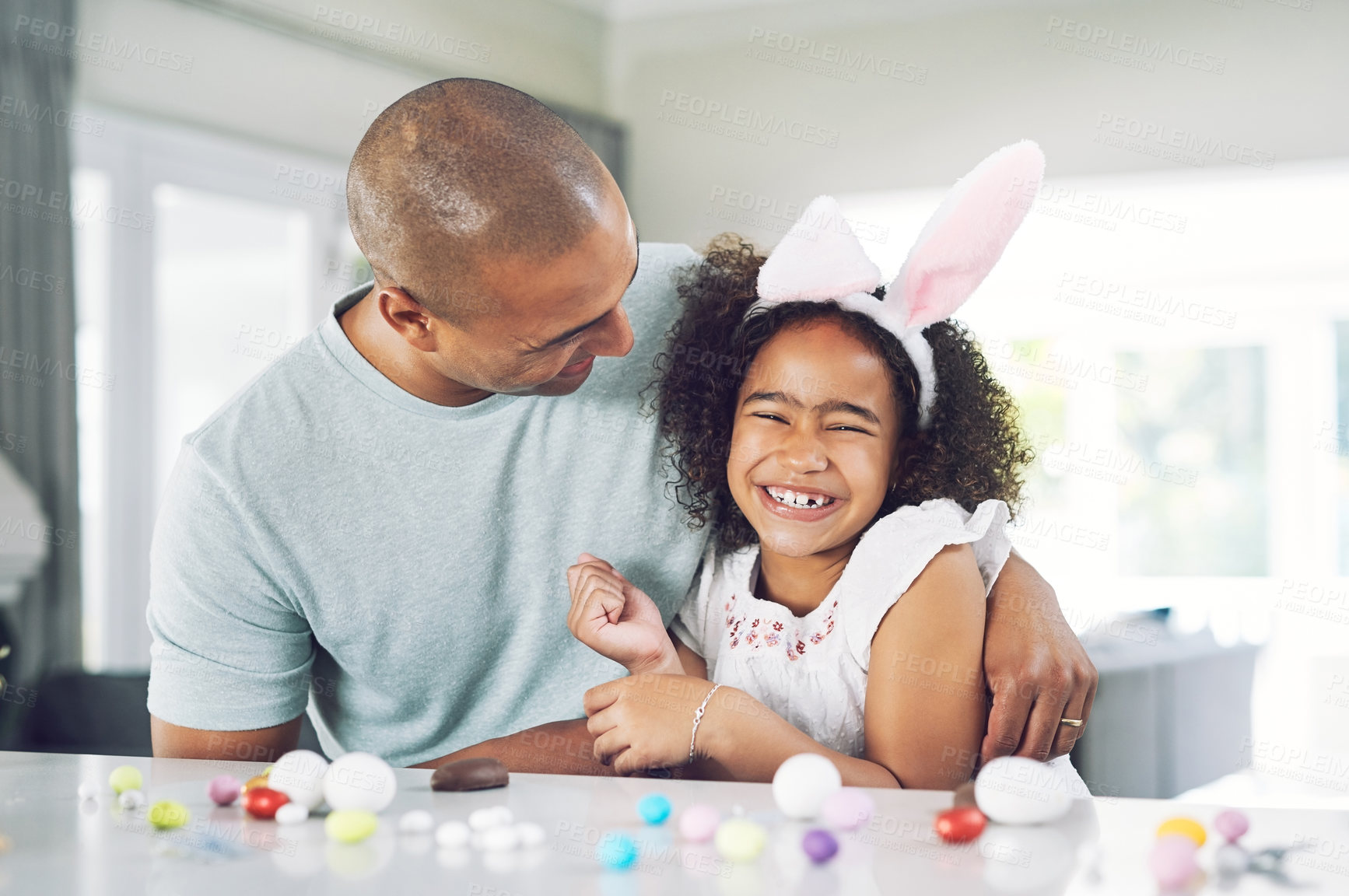 Buy stock photo Shot of a father spending time with his daughter at home