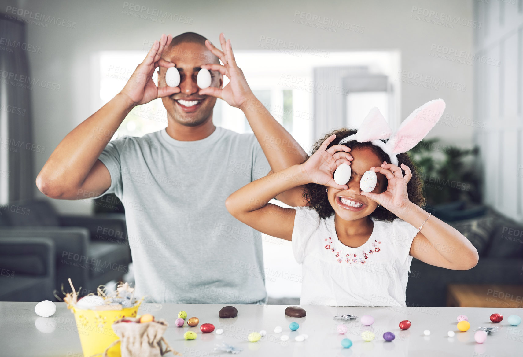 Buy stock photo Shot of a father spending time with his daughter at home