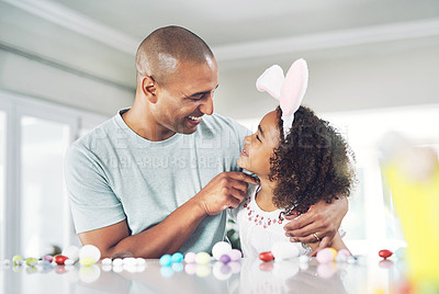Buy stock photo Shot of a father spending time with his daughter at home
