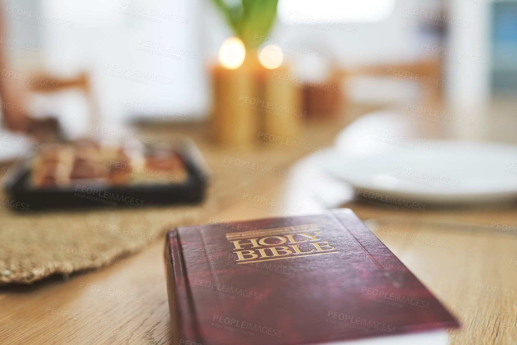 Buy stock photo Shot of a Bible on the table at home