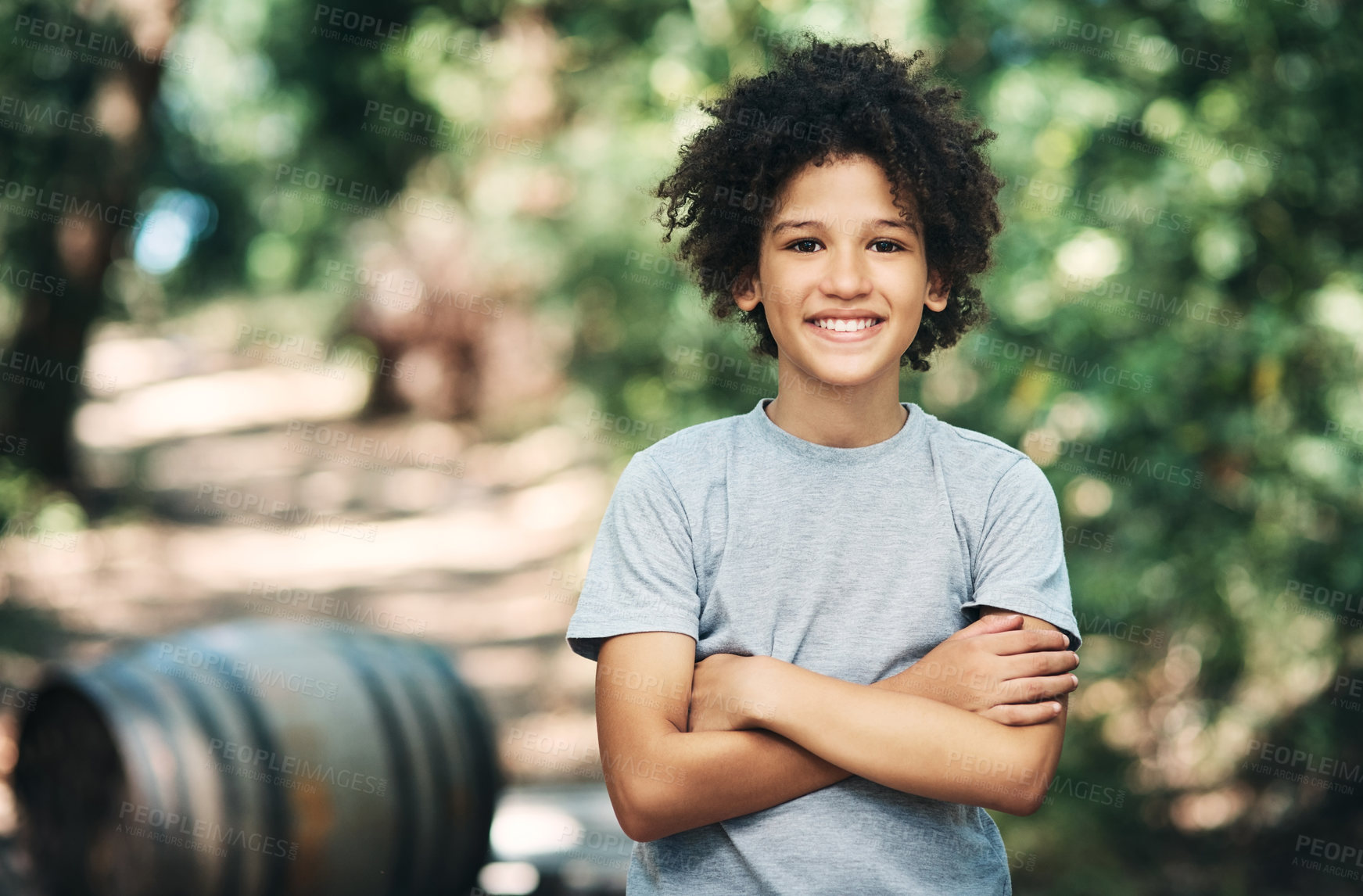 Buy stock photo Portrait of a confident teenage boy having fun at summer camp