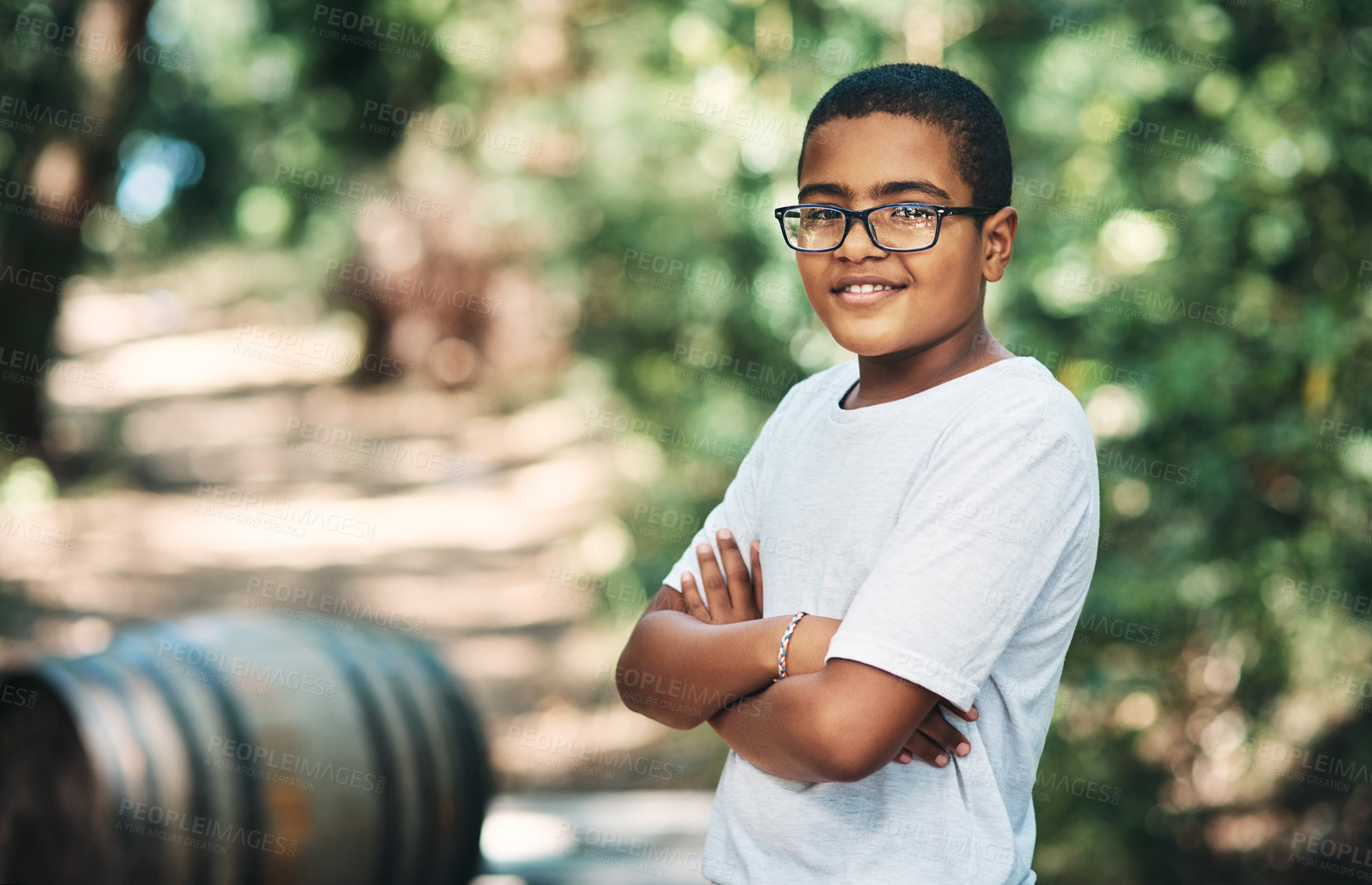 Buy stock photo Portrait of a confident teenage boy having fun at summer camp