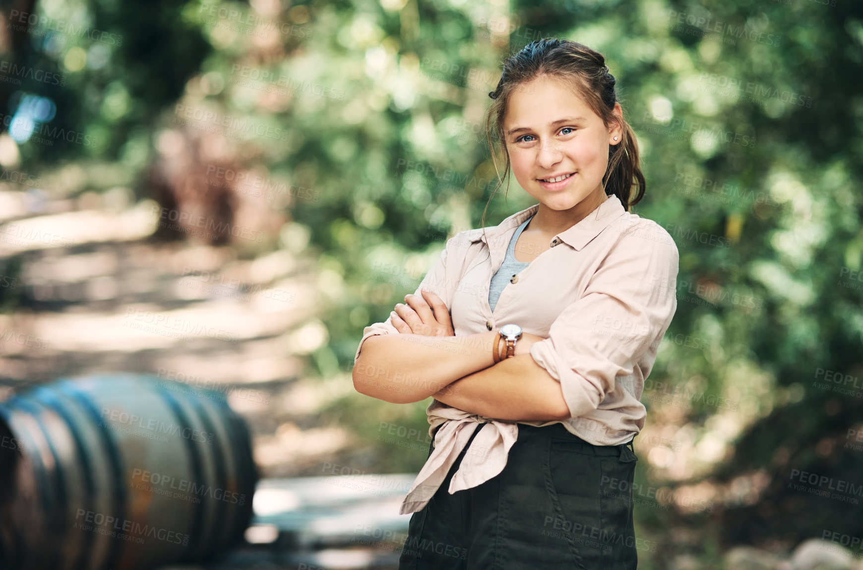 Buy stock photo Portrait of a confident teenage girl having fun at summer camp