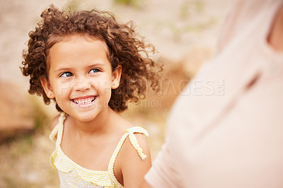 Buy stock photo Shot of a little girl walking with her mom