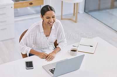 Buy stock photo Shot of a businesswoman on a video call in a modern office