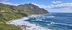 A photo of mountains, coast and ocean from Shapmanns Peak,