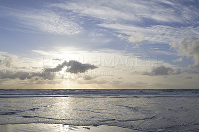 Buy stock photo Beach, sunshine and clouds