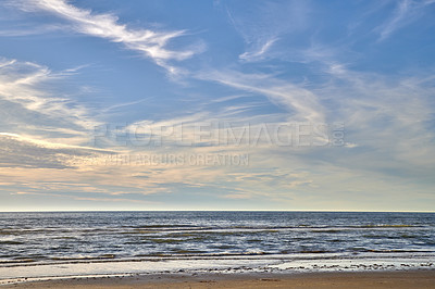 Buy stock photo Beach, sunshine and clouds