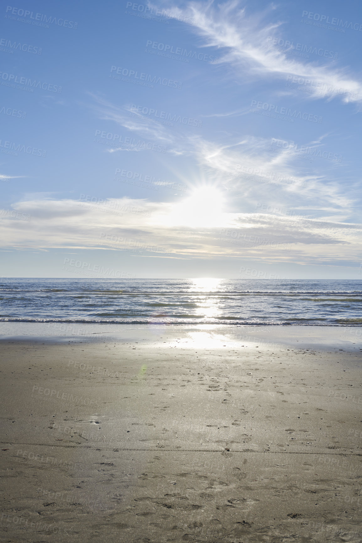 Buy stock photo Beach, sunshine and clouds