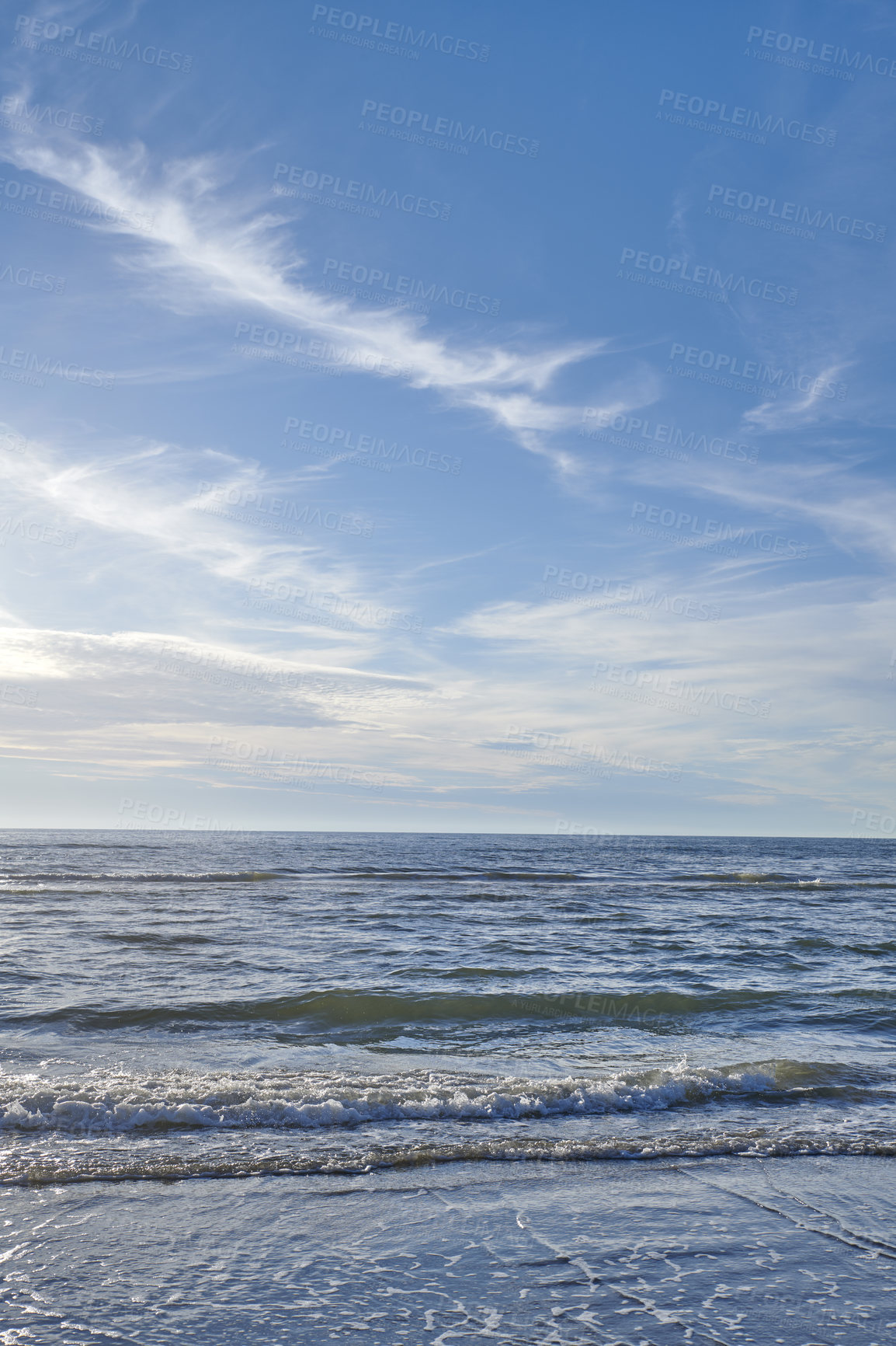 Buy stock photo Beach and coast in calm weather - Beach, sunshine and clouds