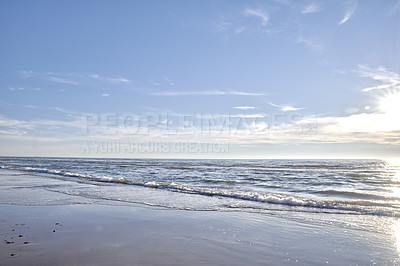 Buy stock photo Beach, sunshine and clouds